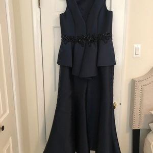 Navy blue Mikado peplum with beaded gown . Mother of bride or groom size 12